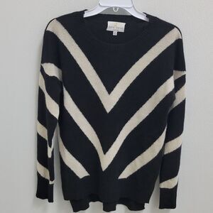 Belle France Cashmere Chevron Long Sleeve Crew Neck Sweater M Black